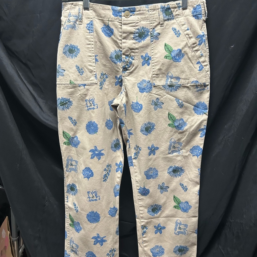 Lucky Brand Tan Pants with Blue Floral Design